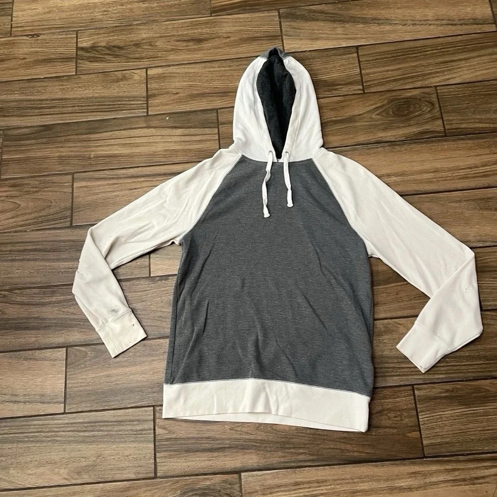 Banana Republic Waffle Knit Pullover Hoodie Mens Large Gray White Casual